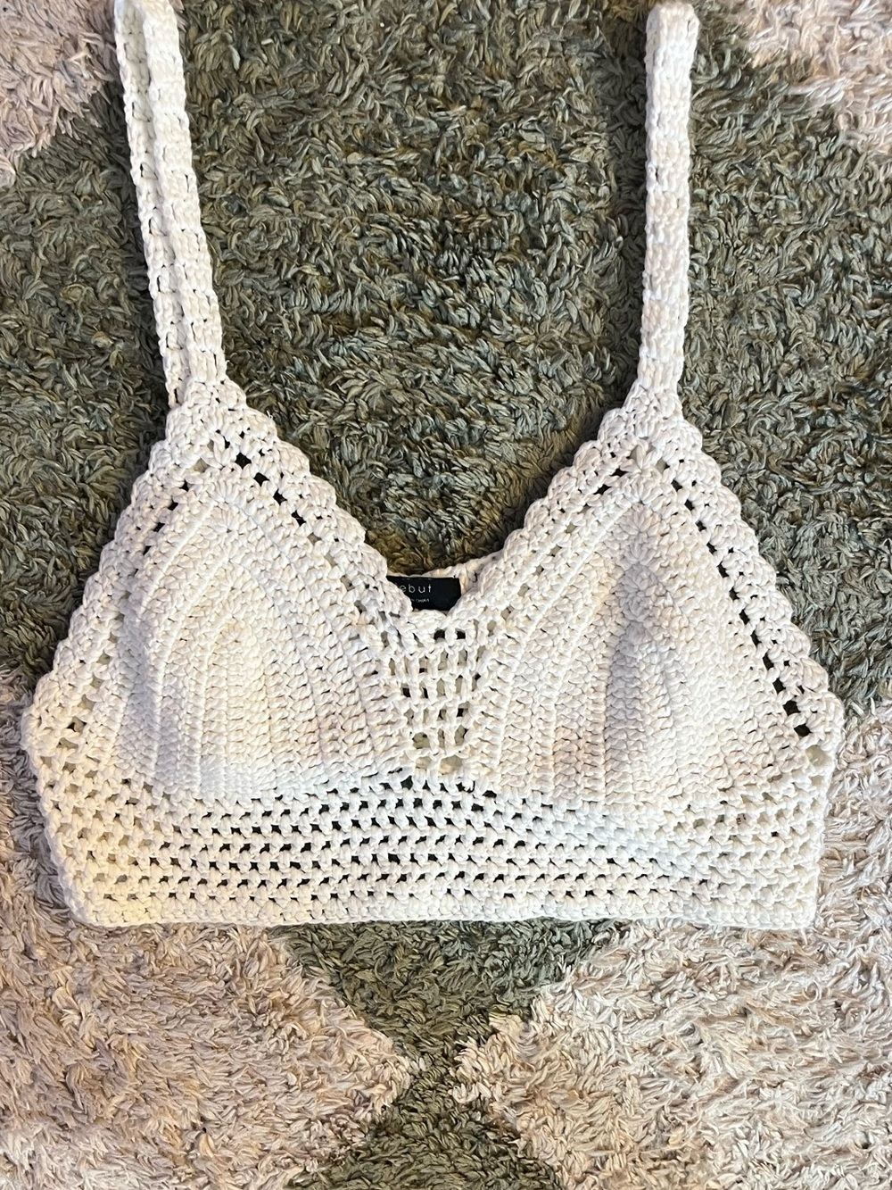 debut White Crochet Knit Tank Top